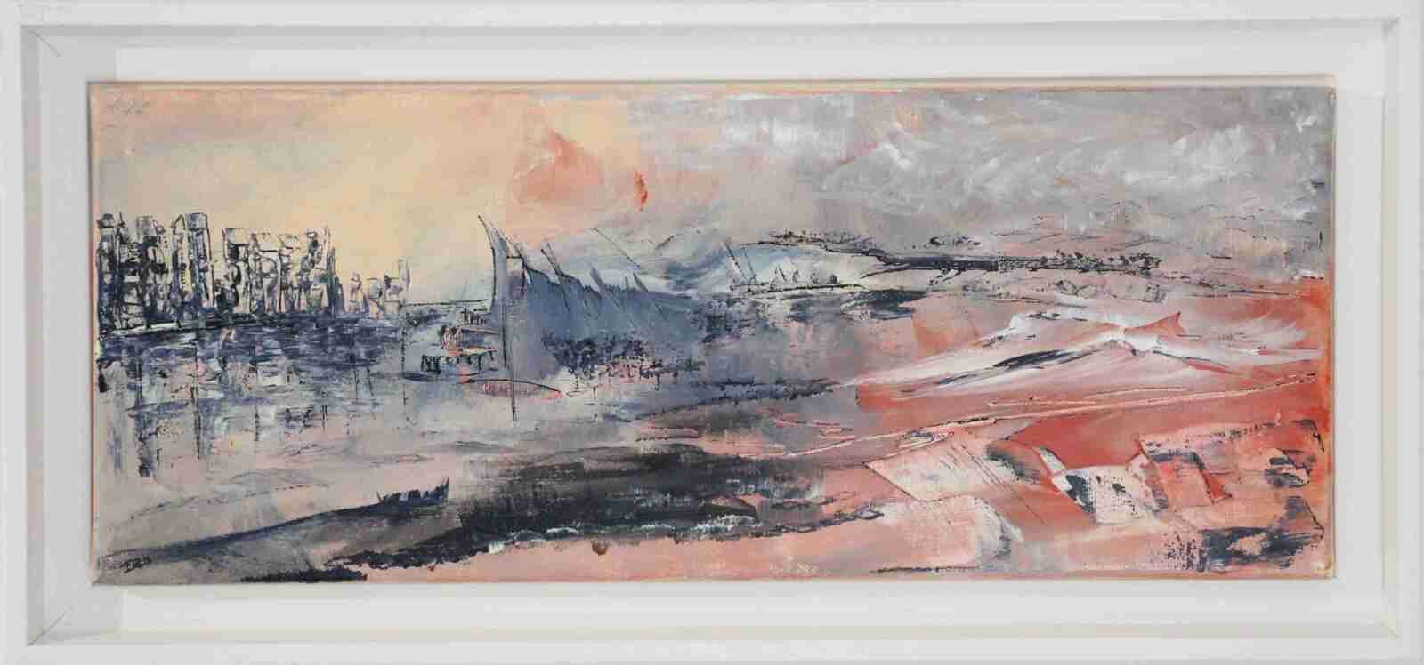 Aube sur la côte-acryl 2014 -ND- cadre blanc - 20 X50cm -  (n°47),