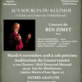 Concert de BEN ZIMET,Mardi 6 Novembre2018  Entrée Gratuite