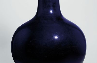 A large sacrificial-blue glazed bottle vase, tianqiuping, Qianlong six-character seal mark and of the period (1736-1795)