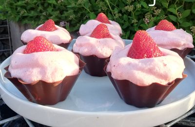 Mousse de fraises en coque chocolat