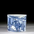 A blue and white porcelain brush pot, China, Qing dynasty, Kangxi period (1662-1722)