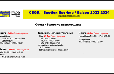 Planning hebdomadaire saison 2023-2024