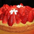 Tarte aux fraises, crème amandine et crème patissière vanille