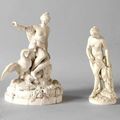 «Léda et le cygne»,fabrique de Cyfflé à Lunéville & «Baigneuse» d'après Falconet, Nidervillers, fin du XVIIIe siècle
