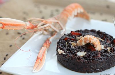 Risotto festif Venere terre & mer { langoustines et chorizo croustillant }