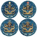A rare set of four embroidered dragon roundels, Qing dynasty, 19th century
