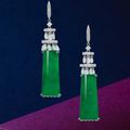 Pair of jadeite and diamond pendent earrings