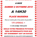 manifestation mondiale des droits animaliers à Nice, le samedi 2 octobre 2010, place Masséna à 14h30