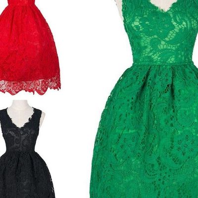 -70% Destockage! Robe "Edwige" verte, rouge T 38 ou 40 (rc-edwige)