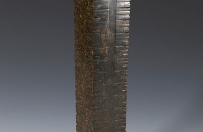 Cong Tube with Design of Tiered Humanoid-deity Masks and a Flying Bird, Liangzhu Culture (3300-2000 BCE)