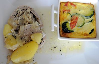 Rôti de veau fondant au thym et flan de légumes