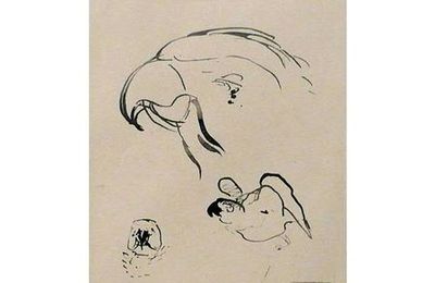 Henri de Toulouse-Lautrec, Perroquet & Rhinocéros, deux encres de Chine