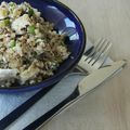 Salade de quinoa, boulgour, petit pois, feta et menthe