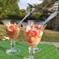 Carpaccio de crevettes au poivron rouge et à la framboise