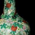 A rare famille rose celadon-ground 'Butterflies and gourd-vine' vase, Qianlong six-character seal mark and of the period