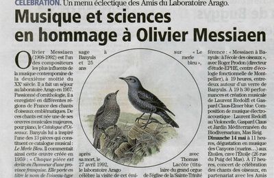 Article de l'Indépendant du 11 mai 2017, " Hommage à olivier Messiaen".