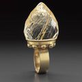 Daniel Kruger, Gold ring with large faceted rutilated quartz crystal, 1996