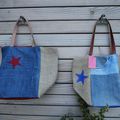 Nouveaux sacs UPCYCLING - toile de jute de sac à café et toile de jeans recyclés