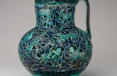 Pierced Jug with Harpies and Sphinxes, dated 612 AH/1215–16 CE. Attributed to Iran, Kashan