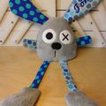 Doudou lapin gris bleu personnalisé