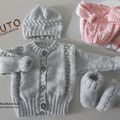 TUTO tricot bb GILET bebe modele layette bébé et patron a tricoter Explications brassière, bonnet, bloomer, chaussons