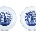 A pair of blue and white 'Three Friends' dishes, Marks and period of Tongzhi