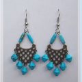  Boucles d'Oreilles Ethniques Perles Toupies Turquoise Métal Couleur Bronze