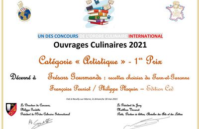  « Trésors gourmands » 1er Prix du livre de cuisine « ARTISTIQUE »