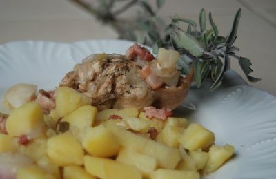 Lapin à la sauge et au vin blanc avec ses pommes de terre sans glute ni produits laitiers