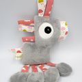  Doudou cheval gris rose blanc