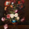 Jean Michel Picart, Still life of flowers in a blue vas on a stone plinth