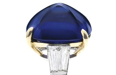 Important Platinum, 18 Karat Gold, Sapphire and Diamond Ring