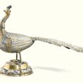 An Austrian parcel-gilt model of a peacock, maker's mark ZBK, Brody, 1787-1806