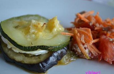 Millefeuille d'aubergine et courgettes au chèvre