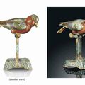 A rare cloisonné enamel model of a parrot and stand, 18th century
