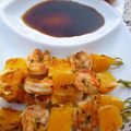 Brochettes de crevettes et Orange a la Plancha