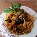 Spaghetti aux aubergines et olives noires