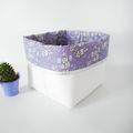 Panier de rangement simili blanc et tissu Liberty Capel violet - biais pailleté argent