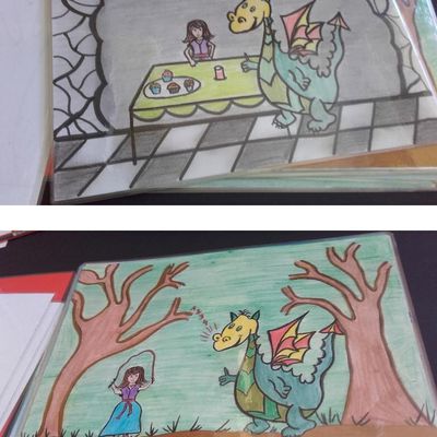 Le dragon Léon et la princesse Rondine : ateliers kamishibaï, fabrication de livre, marionnettes, illustrations 