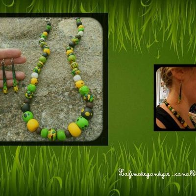 Parure noire/verte/jaune