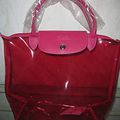 cabas longchamp rose pliage en plastique transparent longues hanses