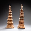 Two pottery models of stupa, Vietnam, Dinh dynasty - earlier to Lê dynasty, 10th century