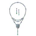 Chaumet. White gold necklace and earrings with diamonds, sapphires, tourmalines and tsavorites