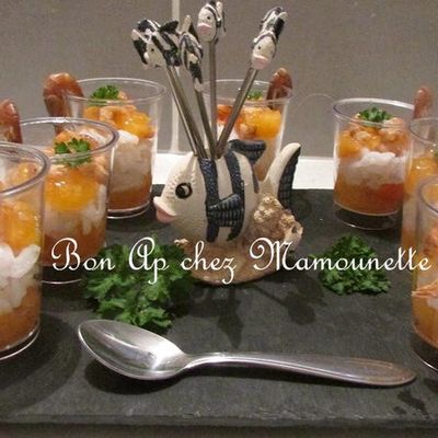 Verrines apéro festif au kaki crevettes araignée de mer riz basmati