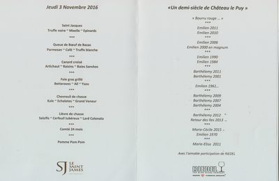 Dix sept vins du château Le Puy (Francs-Côtes de Bordeaux) au restaurant le Saint James à Bouliac (Gironde)