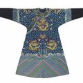 A very fine embroidered blue-ground dragon robe, mangpao, 19th century
