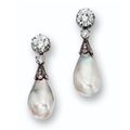 Impressive pair of natural pearl a,d diamond pendent earrings