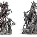A pair of bronze groups of the heroism of Marcus Curtius and the Farnese bull, by Francesco Bertos (1678-1741), circa 1730-40,