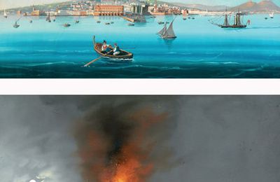 Ecole napolitaine. Une vue du golfe de Naples et une vue de l'éruption du Vésuve 