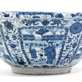 A rare and large blue and white Kraak bowl, Wanli period, early 17th century